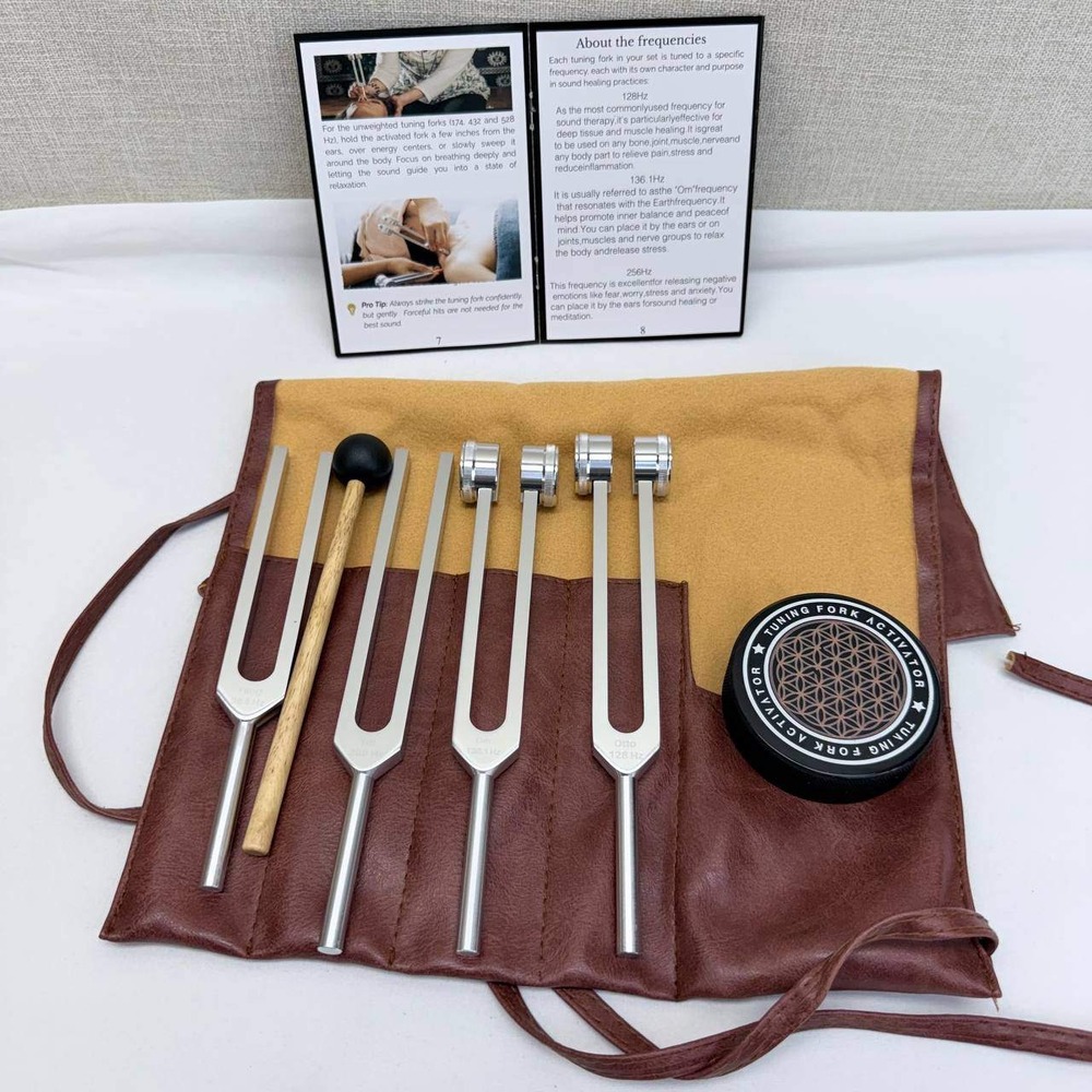 Professional Tuning Fork Set 128Hz 136.1Hz 256Hz 384Hz Sound Healing Therapy Kit - Picture 2 of 3